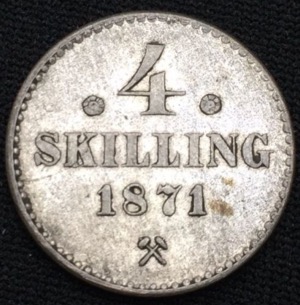 Norvège 4 Skilling Carl XV 1871