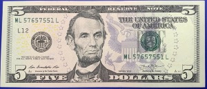 Etats-Unis, Billet 5 dollars San Francisco 2013, Lincoln, Neuf