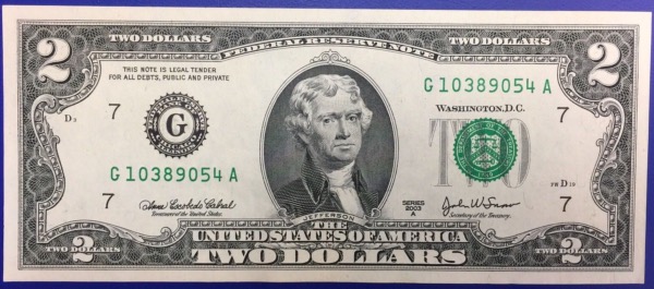 Etats-Unis Billet 2 dollars 2003 Chicago
