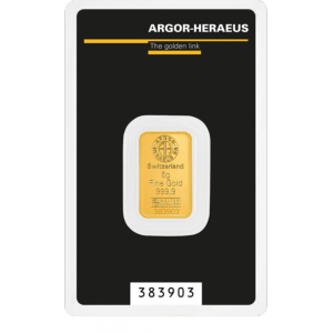 Lingot 5 Grammes Or 999,9 scellé ARGOR-HERAEUS