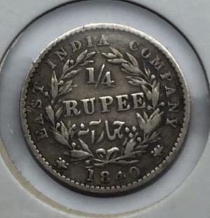 India Queen Victoria 1/4 Rupee 1840