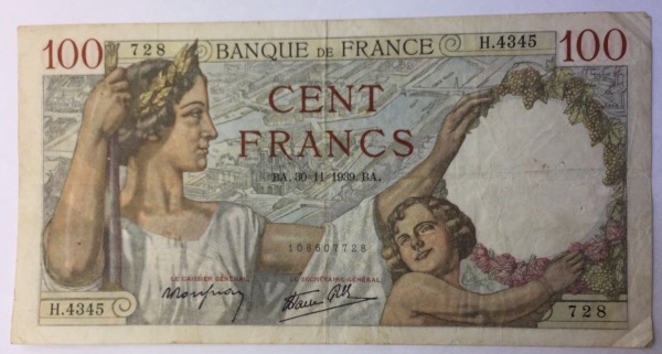 billet 100 francs Sully 30-11-1939