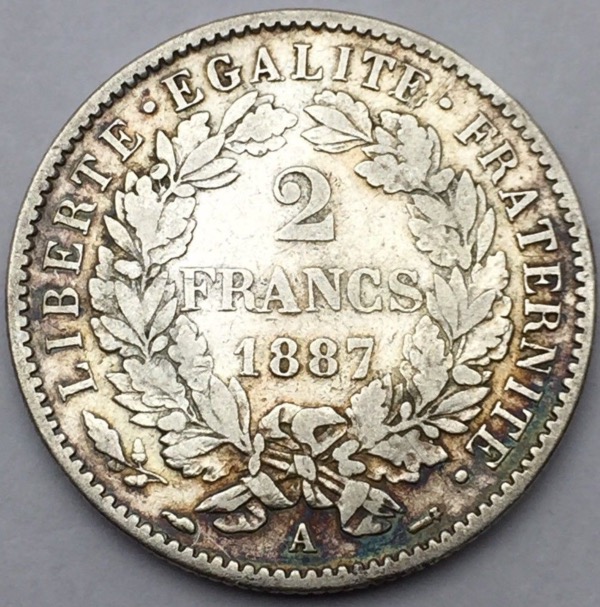 Monnaie argent,  2 francs Ceres, 1887 A 