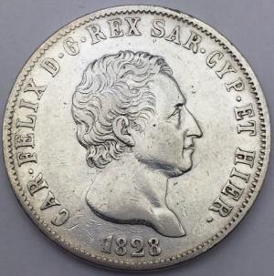 Italie 5 Lire 1828 Charles Félix argent