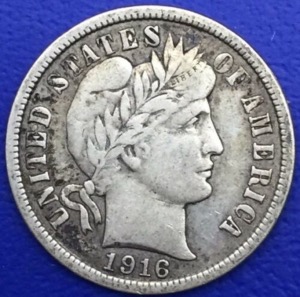 États-Unis, 1 Dime, One Dime, Barber 1916, Argent