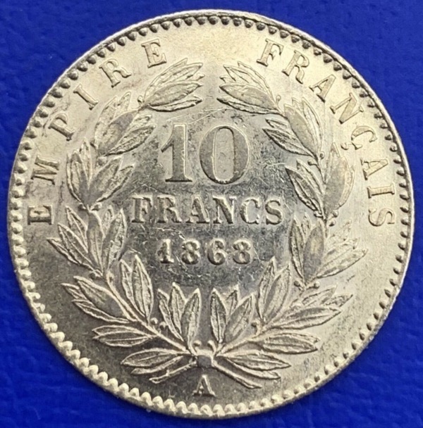 10 Francs or Napoléon III Tête Laurée 1868A