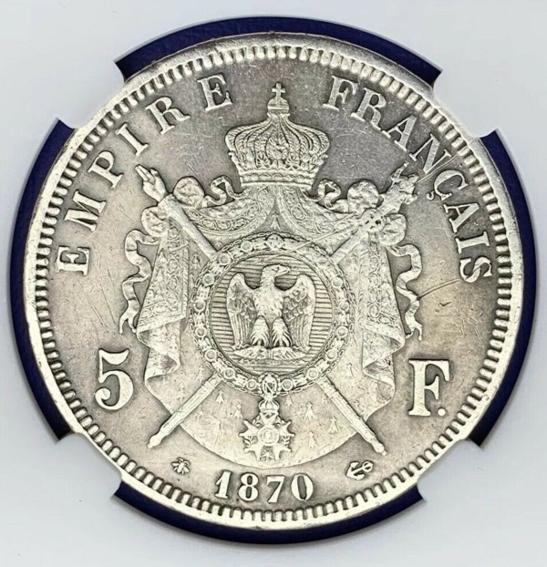 Pièce argent 5 Francs Napoléon III Tête Laurée 1870A TTB