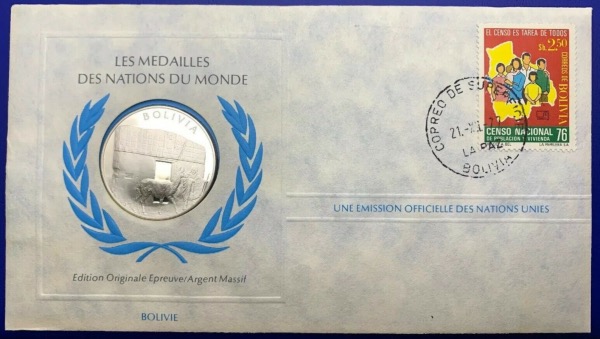 Médaille Argent massif des nations du Monde - BOLIVIE