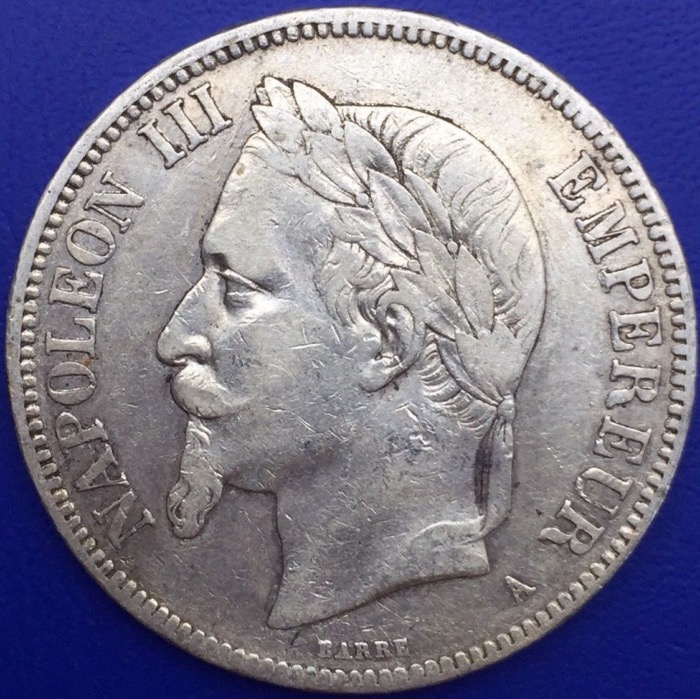 Monnaie argent,  5 francs Napoléon III, 1870 A, Paris