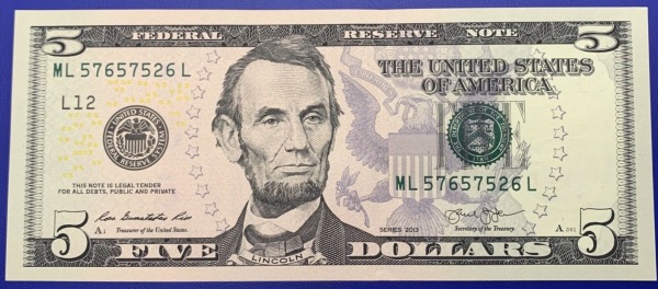 Etats-Unis, Billet 5 dollars San Francisco 2013, Lincoln, Neuf