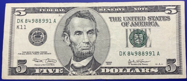 Etats-Unis, Billet 5 dollars Dallas 2003, Lincoln