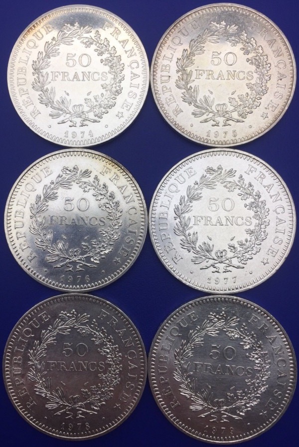 Monnaie Argent, 50 Francs Hercule 1974 à 1979