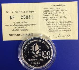 100 Francs JO Albertville 1992 Skieur de fond Monnaie de Paris