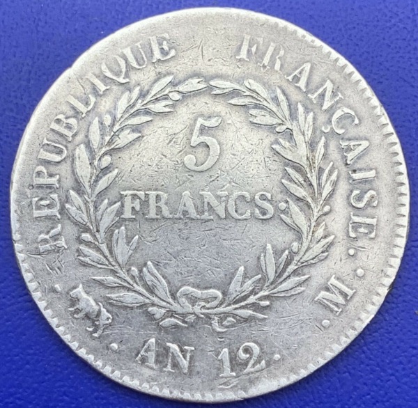 5 Francs Bonaparte An 12 M, Premier Consul, Argent