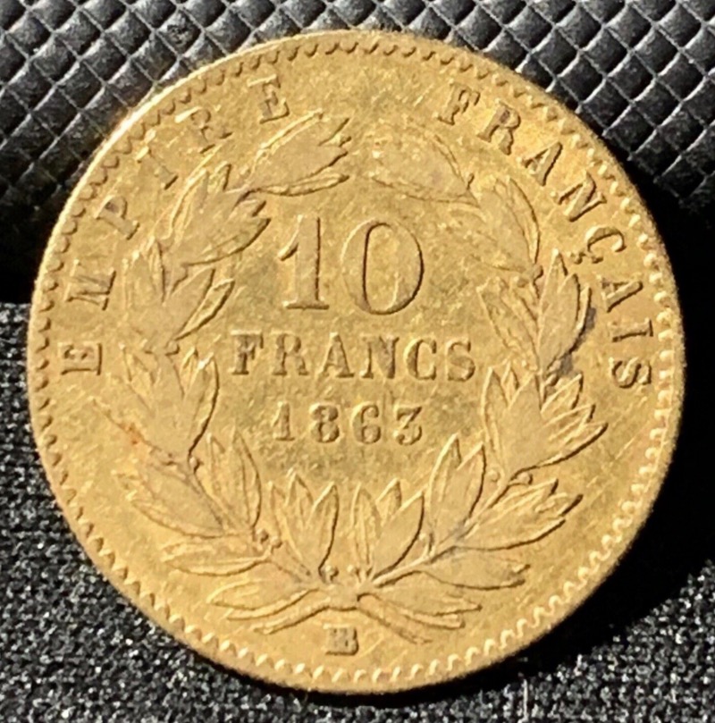 10 Francs or Napoléon III Tête Laurée 1863 BB