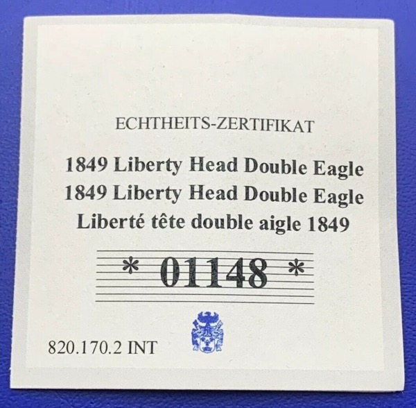 Médaille Etats-Unis 20 Dollars 1849 Liberty