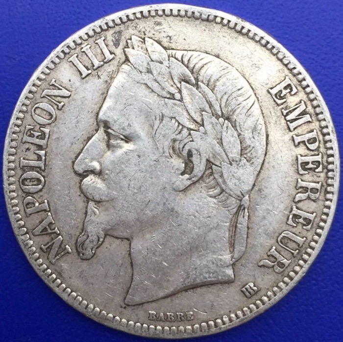 Monnaie argent,  5 francs Napoléon III, 1868 BB, Strasbourg