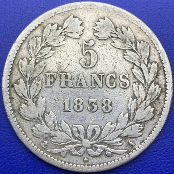 Pièce argent, France, Louis Philippe I, 5 francs, 1838 A